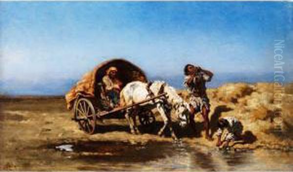 Zigeunerwagen An Der Wassertranke Oil Painting by August Xaver Karl von Pettenkofen