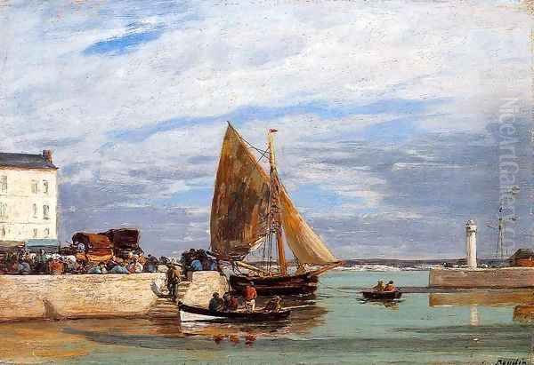 Honfleur Three Master in Port2 1880-1885 Oil Painting by Eugene Boudin