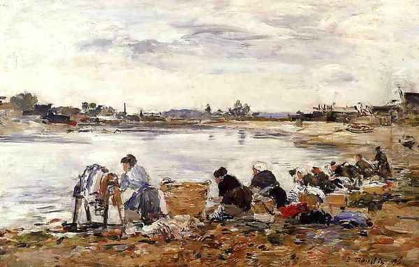 Laundresses on the Banks of the Touques1 1895 Oil Painting by Eugene Boudin