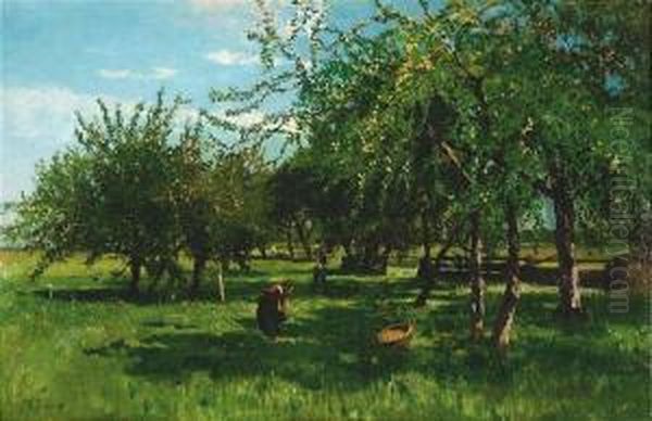 Summery Meadow With Fruit Trees. Oil Painting by Richard Von Poschinger