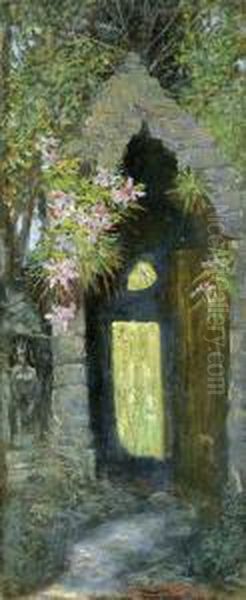 Orchideentor In Angkor Wat Oil Painting by Hermine Von Preuschen