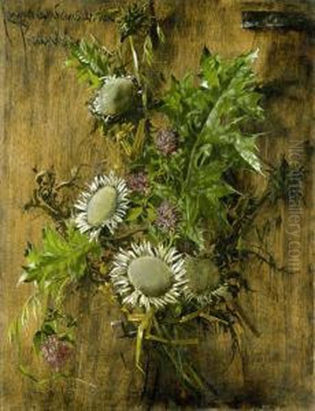 Blumenstilleben Mit Silberdisteln Oil Painting by Hermine Von Preuschen