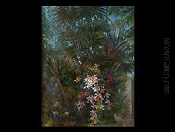 Orchideenbluten Unter Palmen Im Suden Oil Painting by Hermine Von Preuschen