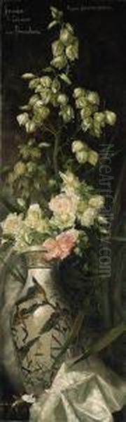 Roses And Lilies Of The Valley In A 19th Century Slender Oviformvase Oil Painting by Hermine Von Preuschen