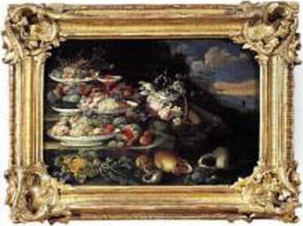 Nature Morte Aux Coupes De Fruits Et Aux Cobayes Oil Painting by Franz Michael Von Purgau