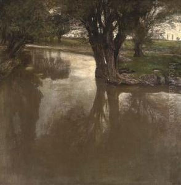 Still Waters Oil Painting by Friedrich Edler Von Radler