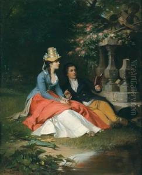 Lettura Galante Nel Parco Oil Painting by Arthur Georges Baron Von Ramberg: