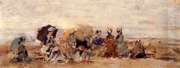 Trouville Beach Scene 1874 Oil Painting by Eugene Boudin