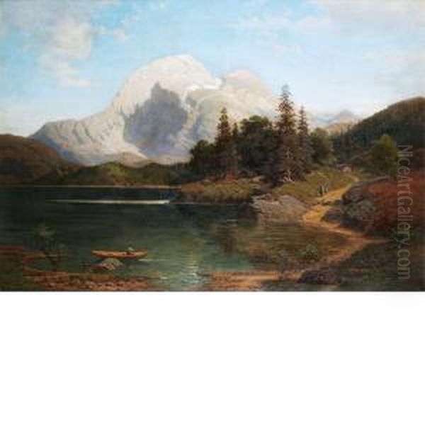 Mountain Lake Oil Painting by Ernst Von Raven