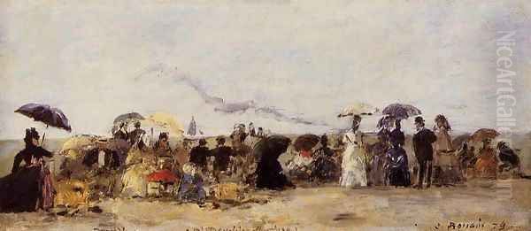 Trouville Beach Scene 1879 Oil Painting by Eugene Boudin