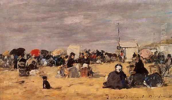 Trouville Beach Scene 1884 Oil Painting by Eugene Boudin