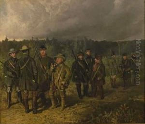 Jagdgesellschaft In Konigswartha Oil Painting by Ludwig Ferdinand Von Rayski