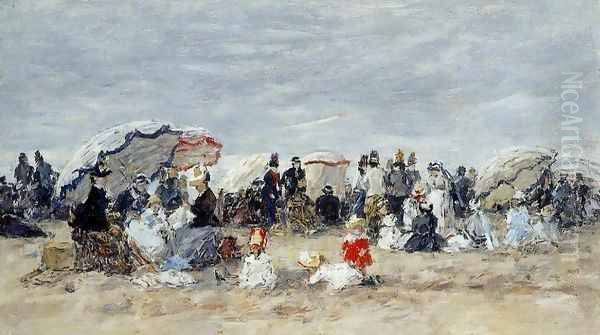 Trouville Beach Scene1 1888-1895 Oil Painting by Eugene Boudin