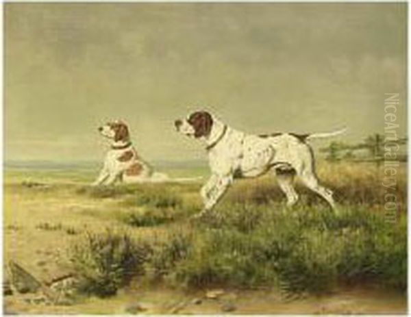 Two Hunting Dogs Oil Painting by Caspar Von Reth