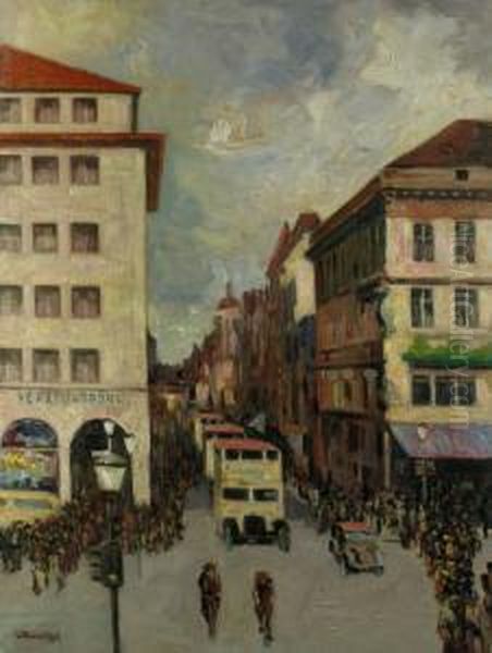 Berlin-friedrichstrasse Oil Painting by Ferdinand, Freiherr Von Reznicek