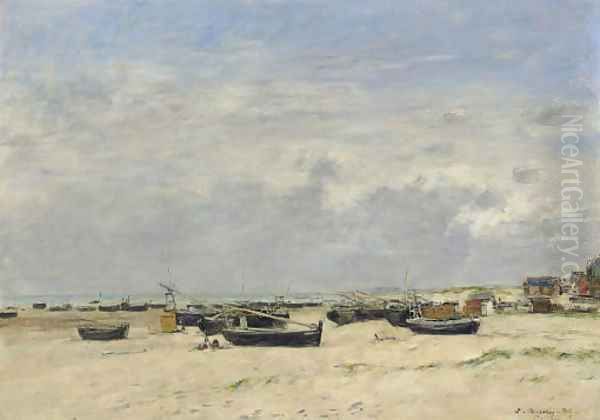 Berck, barques echouees sur la plage Oil Painting by Eugene Boudin