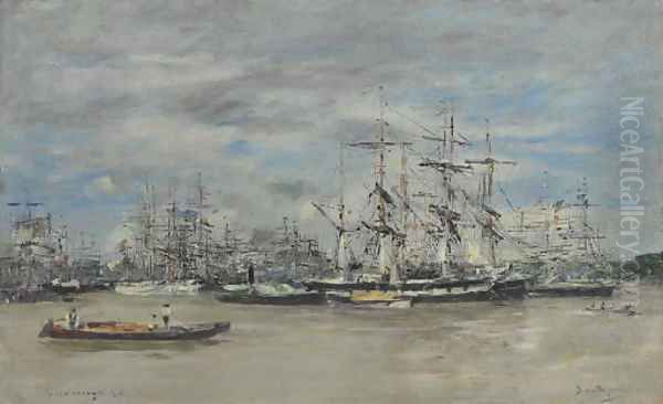 Bordeaux, le port Oil Painting by Eugene Boudin