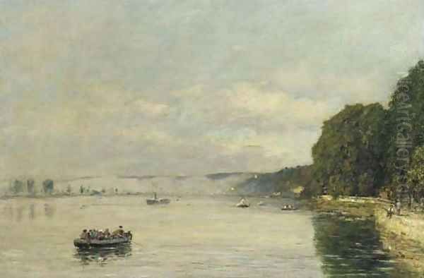 Caudebec-en-Caux Bateaux sur la Seine Oil Painting by Eugene Boudin