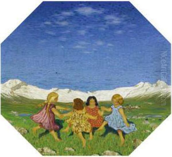 Landscape With Children In A Round Dance Oil Painting by Walter Von Ruckteschell