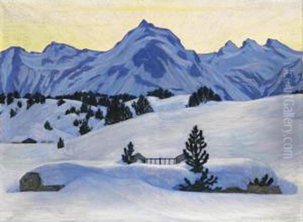 Winterlandschaft Bei Maloja Oil Painting by Walter Von Ruckteschell