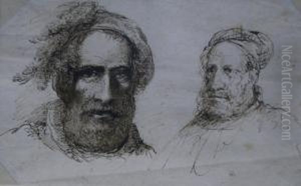 Portrait Studies Of Aman's Head Oil Painting by Carl Friedrich Von Rumohr