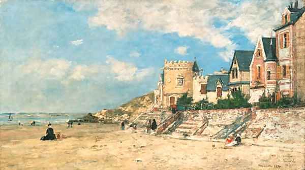 La Tour Malakoff et le rivage a Trouville Oil Painting by Eugene Boudin