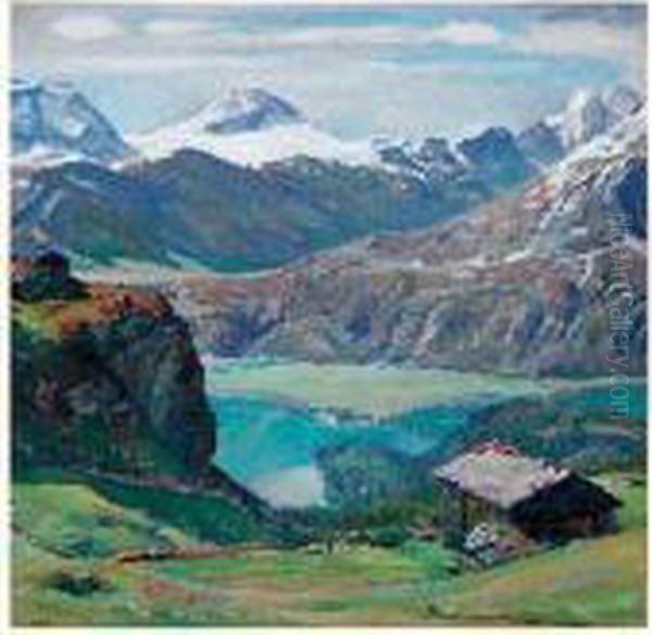 Lac Alpestre Oil Painting by E. Von Salis-Kern