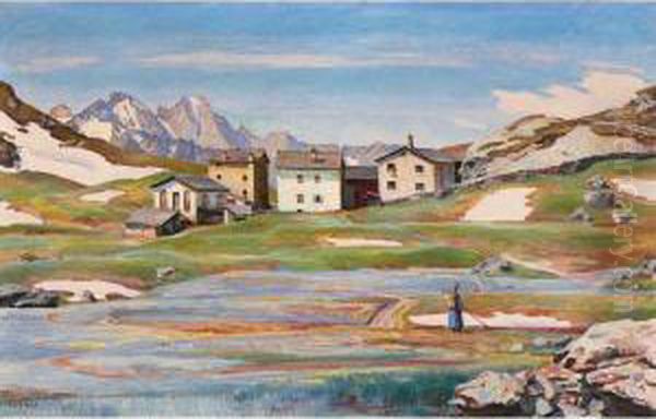 Sprng At The Alp Blaunca Oil Painting by Carl Albert Von Salis-Soglio