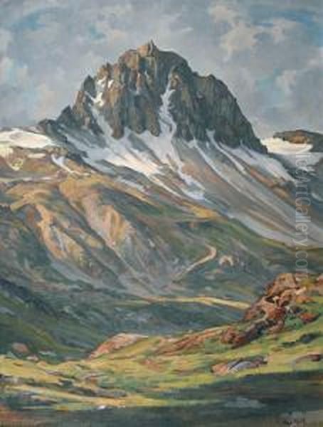 Piz Lagrev Oil Painting by Carl Albert Von Salis-Soglio