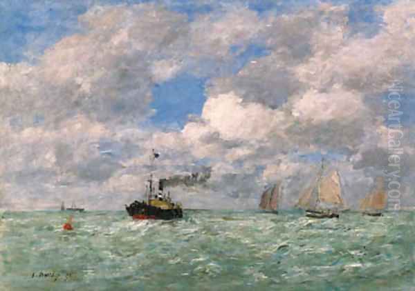 Le charbonnier anglais en vue de Trouville Oil Painting by Eugene Boudin