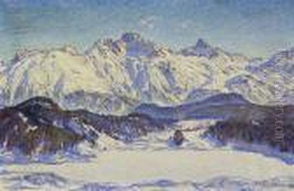 Winterlandschaft Bei St. Moritz Oil Painting by Carl Albert Von Salis-Soglio