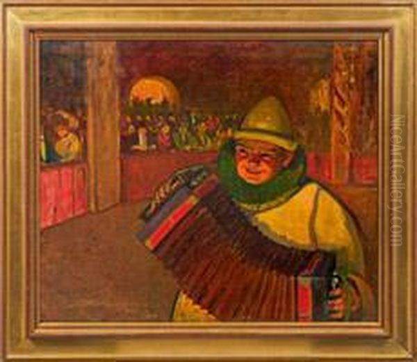 Musizierender Clownin Der Zirkusmanege Oil Painting by Alexander Von Salzmann