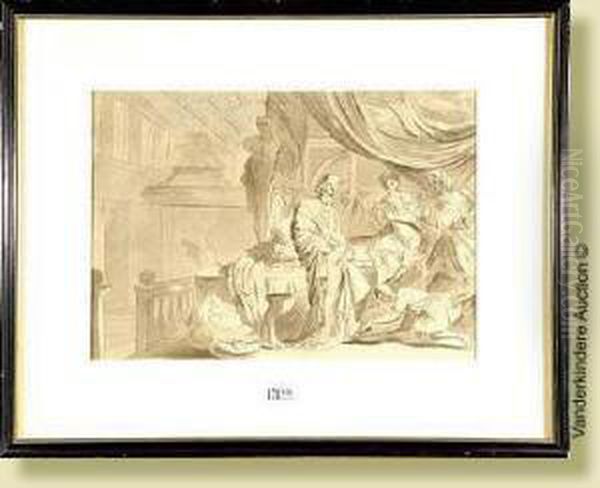 Lacouche Nuptiale, Encre Et Lavis Sur Papier. Attribue A Jacob Vonsandrart. Ecole Allemande. Dim.: 25,5x35,5 Cm Oil Painting by Jakob Von Sandrart