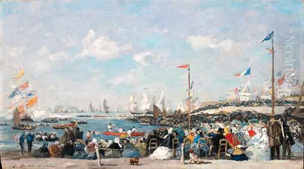 Le Havre La fte des rgates Oil Painting by Eugene Boudin