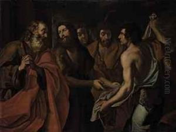 The Brothers Of Joseph Showing Jacob Joseph's Blood-stained Coat Oil Painting by Joachim I Von Sandrart