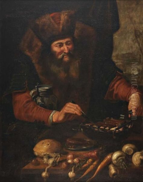 Figura Masculina Cozinhando, Alegoria Ao Inverno Oil Painting by Joachim I Von Sandrart