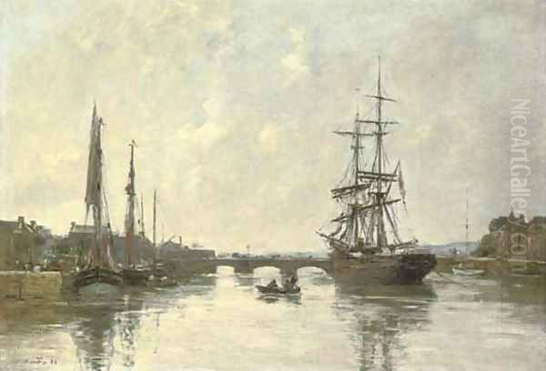 Le pont sur la Touques à Trouville Oil Painting by Eugene Boudin