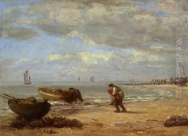 Low Tide near Honfleur 1854-1857 Oil Painting by Eugene Boudin