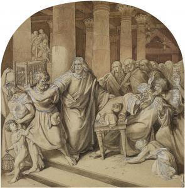 Christus Vertreibt Diehandler Aus Dem Tempel Oil Painting by Friedrich Wilhelm von Schadow