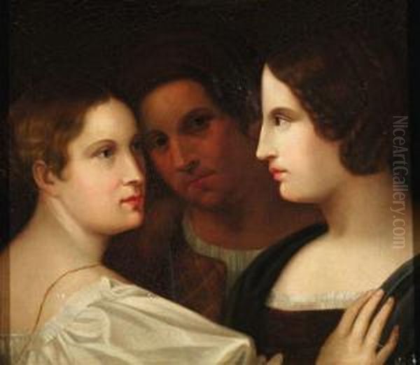 Tripelportrait Eines Herrn Mit Zwei Damen Als Ein Freundschaftsbild Der Romantik Oil Painting by Friedrich Wilhelm von Schadow