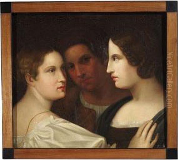 Schadow, Friedrich Wilhelm Von . Triple Portrait Of A Gentleman With Two Ladies As A Portrait Of Friendship In The Spirit Of The Romantic Movement Oil Painting by Friedrich Wilhelm von Schadow