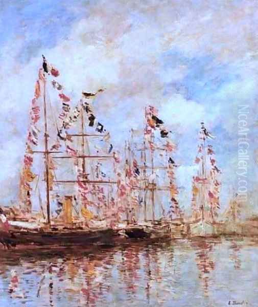 Sailing Ships at Deauville Oil Painting by Eugene Boudin