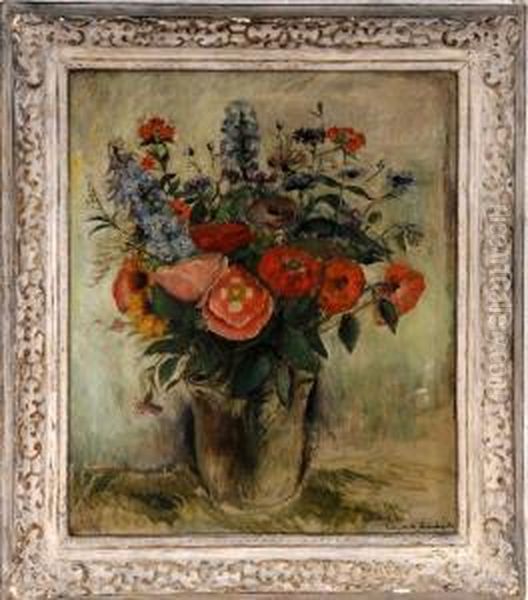 Still Life With Vase Of Flowers Oil Painting by Gustav William Von Schlegell