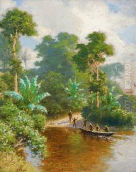 Fluslauf In Deutsch Sudwestafrika Oil Painting by Carl Von Schlicht