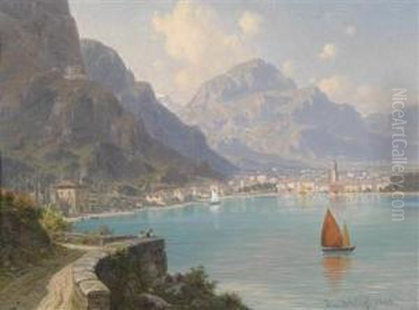 Scene From Ticino Oil Painting by Josef Von Schlogl