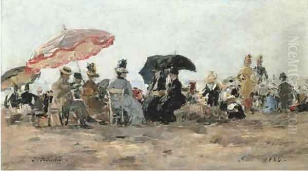 Scene de plage aux environs de Trouville Oil Painting by Eugene Boudin