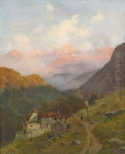 Blick Auf Den Rosengarten Oil Painting by Josef Von Schlogl