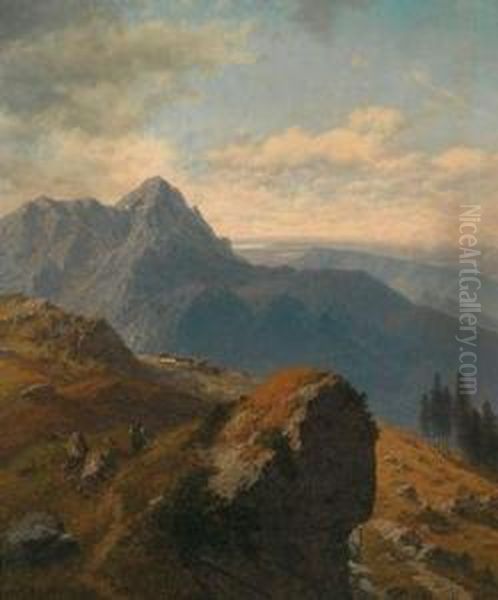 Aussicht Von Der Hohen Kampe In Die Bairische Ebene Und Auf Den Chiem-see Oil Painting by Josef Von Schlogl