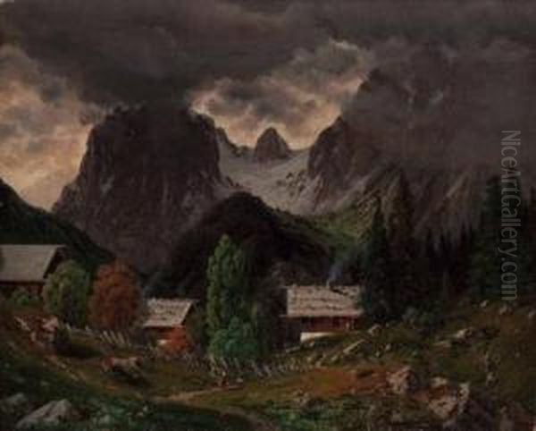 Blick Von Der Alm Auf Die Muhlsturzhorner Oil Painting by Josef Von Schlogl