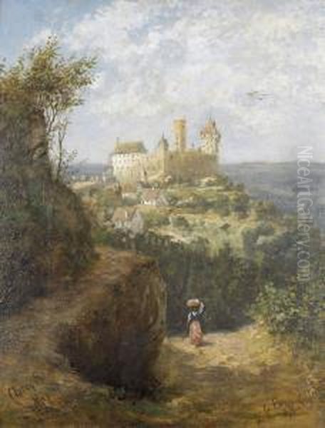 Wegpartie Mit Blick Auf Eine Burg Oil Painting by Karl Albert Von Schott